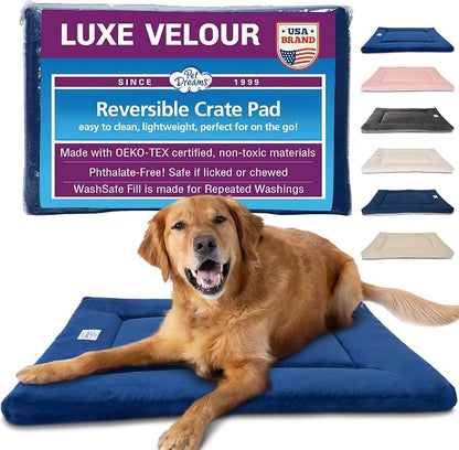 Pet Dreams Dog Crate Pad - Washable Kennel Mat, Crate Pads for Dog Cages, Non-Toxic, Flat Indoor Cat Bed, Fits iCrate 18, 24, 30, 36, 42, 48 Inches (Blue, X Small, 18")