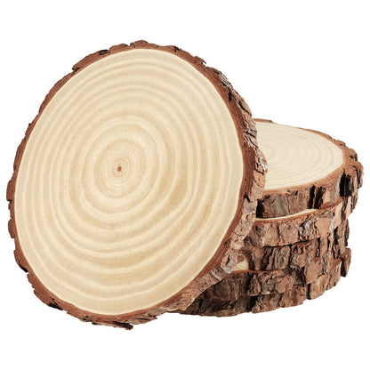 PINGEUI 6 Piece 9-10 Inch Natural Wood Slices, Unfinished Natural Wood Tree Slices with Bark, Large Round Tree Wood Discs Wooden Circles Tree Bark Slice for Crafts