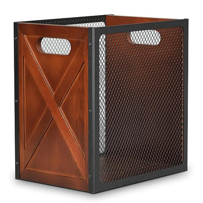 Rustic Office Trash Can - Rectangular Waste Basket with Iron Mesh, 4.5 Gallon Wooden Garbage Can, Bathroom Garbage Bin with Handles, Decorative Trash Can for Home Office Bedroom