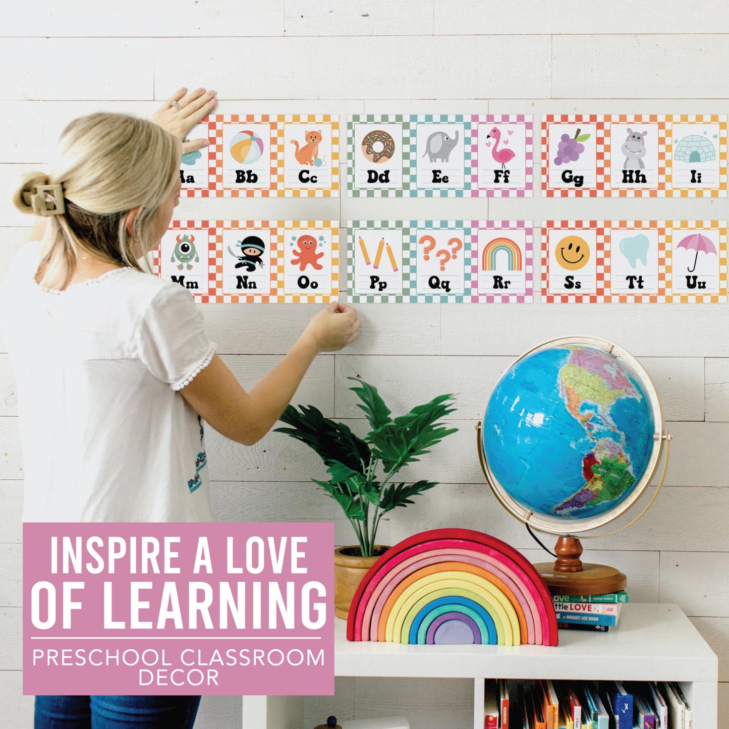 Hadley Designs Alphabet for Classroom Wall Decor - ABC Posters for Classroom Wall Chart Preschool & Kindergarten, ABC Letters & Number Line Elementary, Alphabet Cards, Retro Classroom Decor