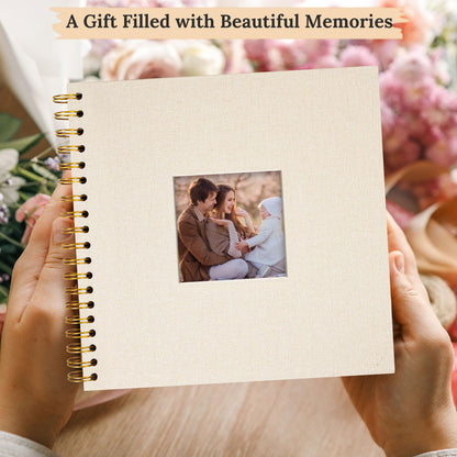 Hiwhy Scrapbook Photo Album Linen Cover, 10 x 10 Inch Hardcover Kraft White Pages Memory Book, for Travel Wedding Guest Book Christmas Baby Shower (20 Sheets/ 40 Pages,Beige)