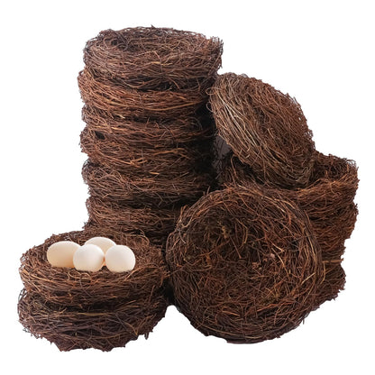 Geytetqi 16 PCS 7.87 Inch Artificial Bird Nest for Crafts, Handicraft Rattan Bird's nest, Small Bird Nest, Bird's Nest Decorating Kit for Holiday, Table, Garden, DIY Terrarium Decor