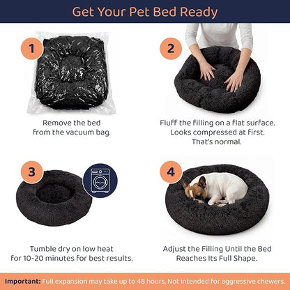 Donut Dog Bed - Premium Comfort for Anxiety Relief - Fluffy & Calming Design with Ultra-Plush Support | Cozy Round Dog Bed with Super Soft Circle Style (Black, X-Large)