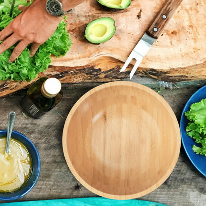 ZTHapwa Bamboo Salad Bowls, 8 Inch Big Round Bamboo Wooden Bowls for Salads/Fruits/Pasta/Vegetables, 49 Fl oz Handcraft Serving Bowl for Entertaining and Party, Rustic Home Decor Set of 2