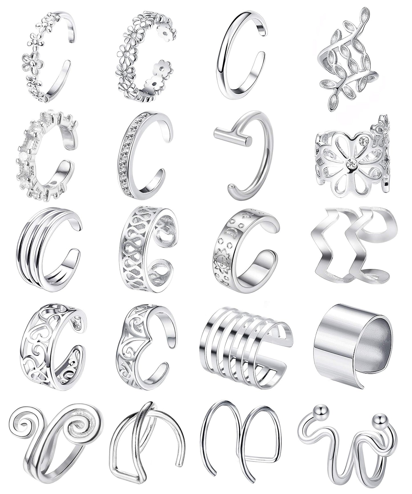 Milacolato 20Pcs Ear Cuff Set Damen Ohrmanschette Ohrringe Earcuffs Set Helix Knorpel Clip auf Wickelohrring Fakepircings Ohr Cuffs Ohrklemme