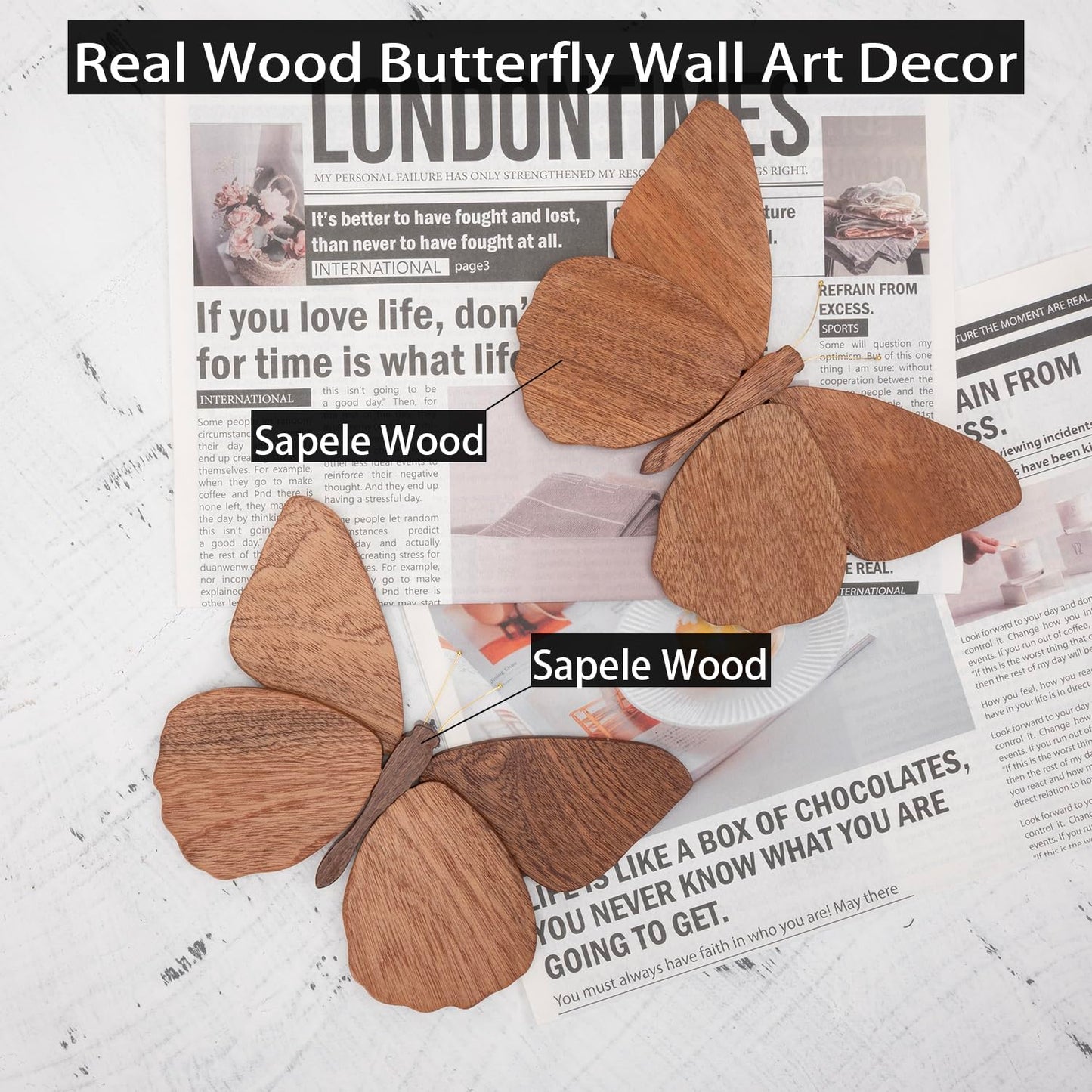 2 Pack Handmade Wooden Butterfly Wall Art Hanging Decor Butterflies Wall Art Hanging Sculpture for Bedroom Bathroom Living Room Butterfly Home Decoration for Kids Baby Nursery Room Decor (Brown)