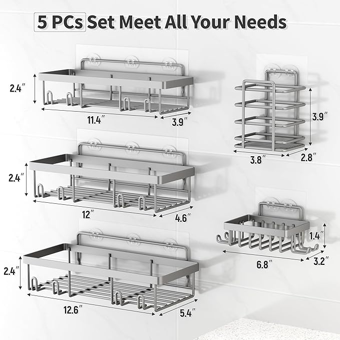 5 Pack Shower Caddy Organizer Rack Shelf