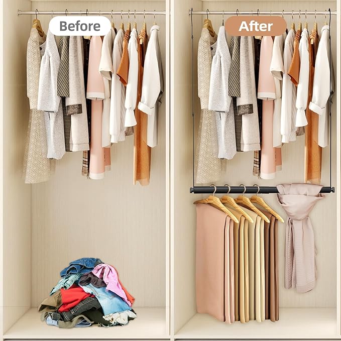 STORAGE MANIAC Adjustable Closet Rod Hanging Clothes Heavy Duty Closet Extender