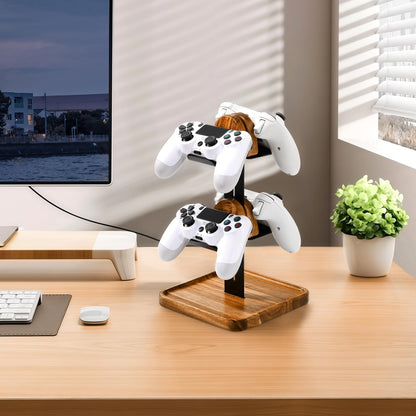 blingwider Game Controller Wood Stand for Desk, Adjustable 2 Tiers Game Controller Holder for PS/Xbox/Switch/Nintendo,Dual Tiers Controller Holder On The Desk,Solid Wood,4-in-1 Black
