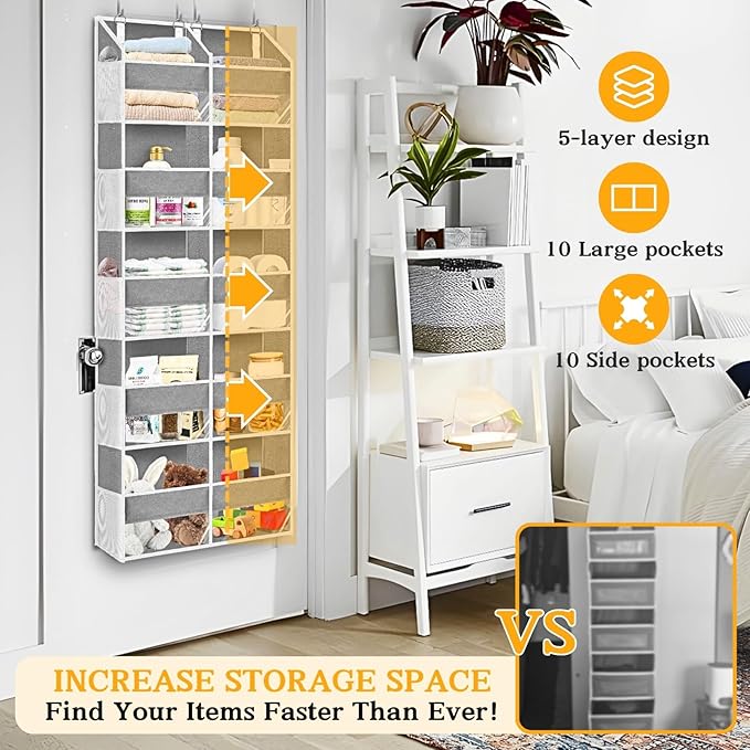 Over The Door Organizer, 5-Tier Extra Large Behind Door Storage