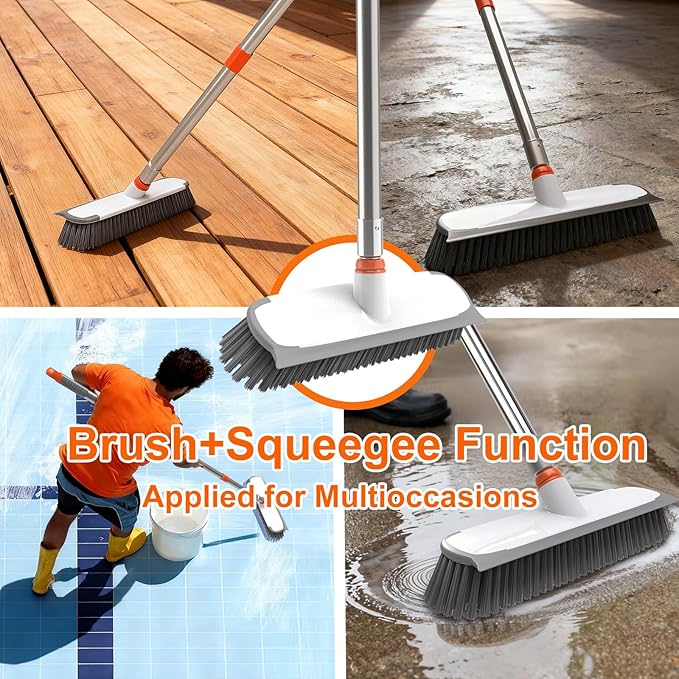 BITOPE Deck Scrub Brush with Long Handle, Heavy Duty Floor Cleaning Brush