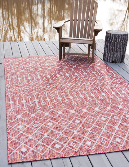 Unique Loom Outdoor Trellis Collection Area Rug - Tribal Trellis (5' 3" x 8' Rectangle, Rust Red/ Ivory)