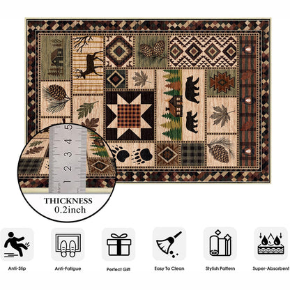 Bear Rug 2x3 Rustic Cabin Deer Entryway Rug Southwestern Lodge Doormat Machine Washable Non-Slip Low-Pile Western Woodland Door Mat for Kitchen Bathroom Bedroom Laundry