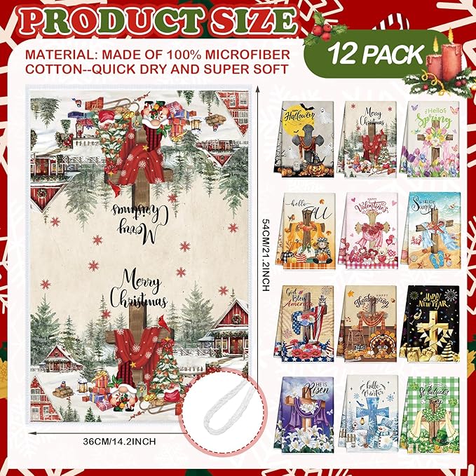 12 Pcs Seasonal Kitchen Towels Set