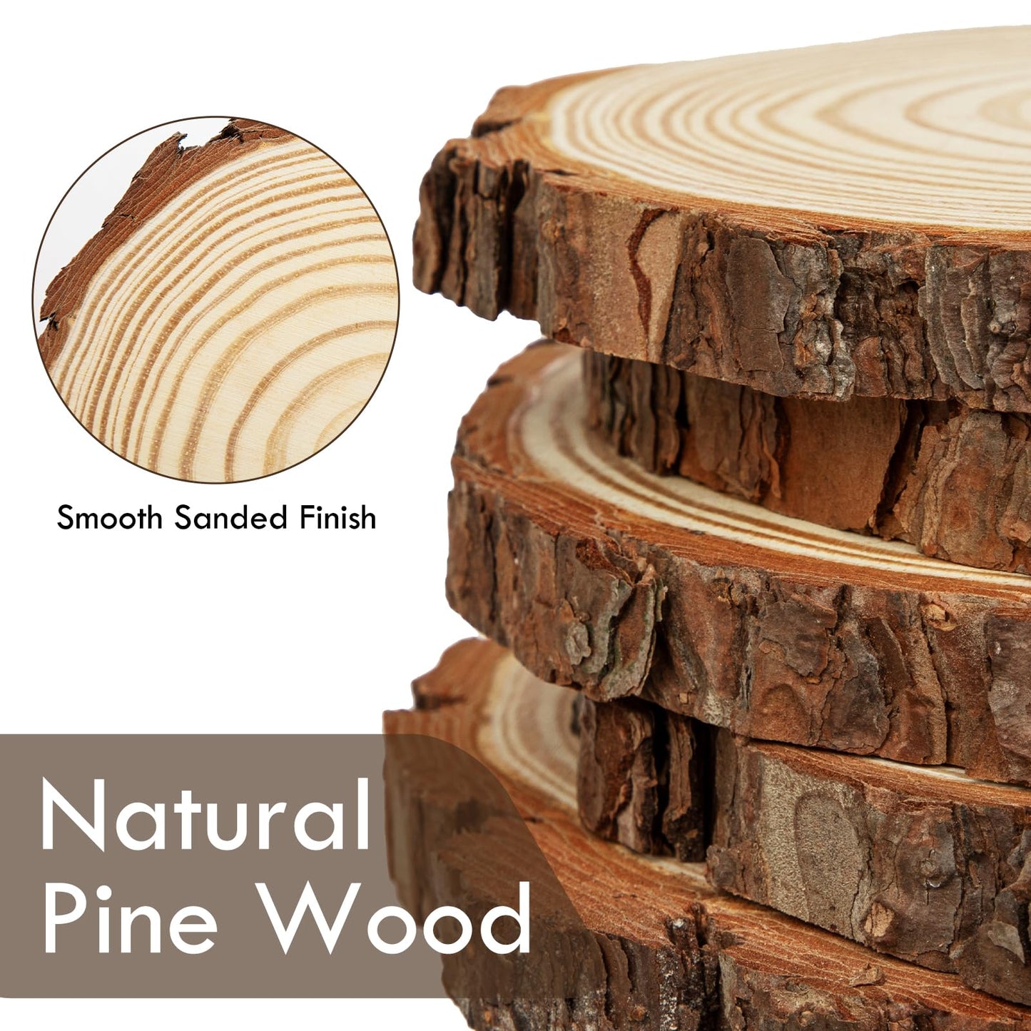 Large Unfinished Natural Wood Slices - 6 Pcs Natural Round Discs Rustic Wood Slices 7.9-9 Inch Wooden Tree Bark Discs for DIY Crafts Centerpieces Table Base Decoration Wedding Ornaments Coasters