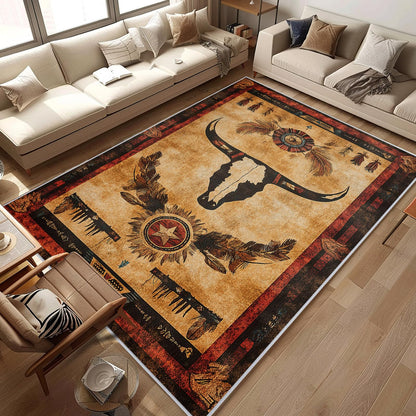 Western Area Rug Southwestern Cow Washable 5x7 Navajo Tribal Rugs for Living Room Bedroom Cowboy Rustic Non-Slip Soft Floor Large Carpet for Office Entryway Bathroom