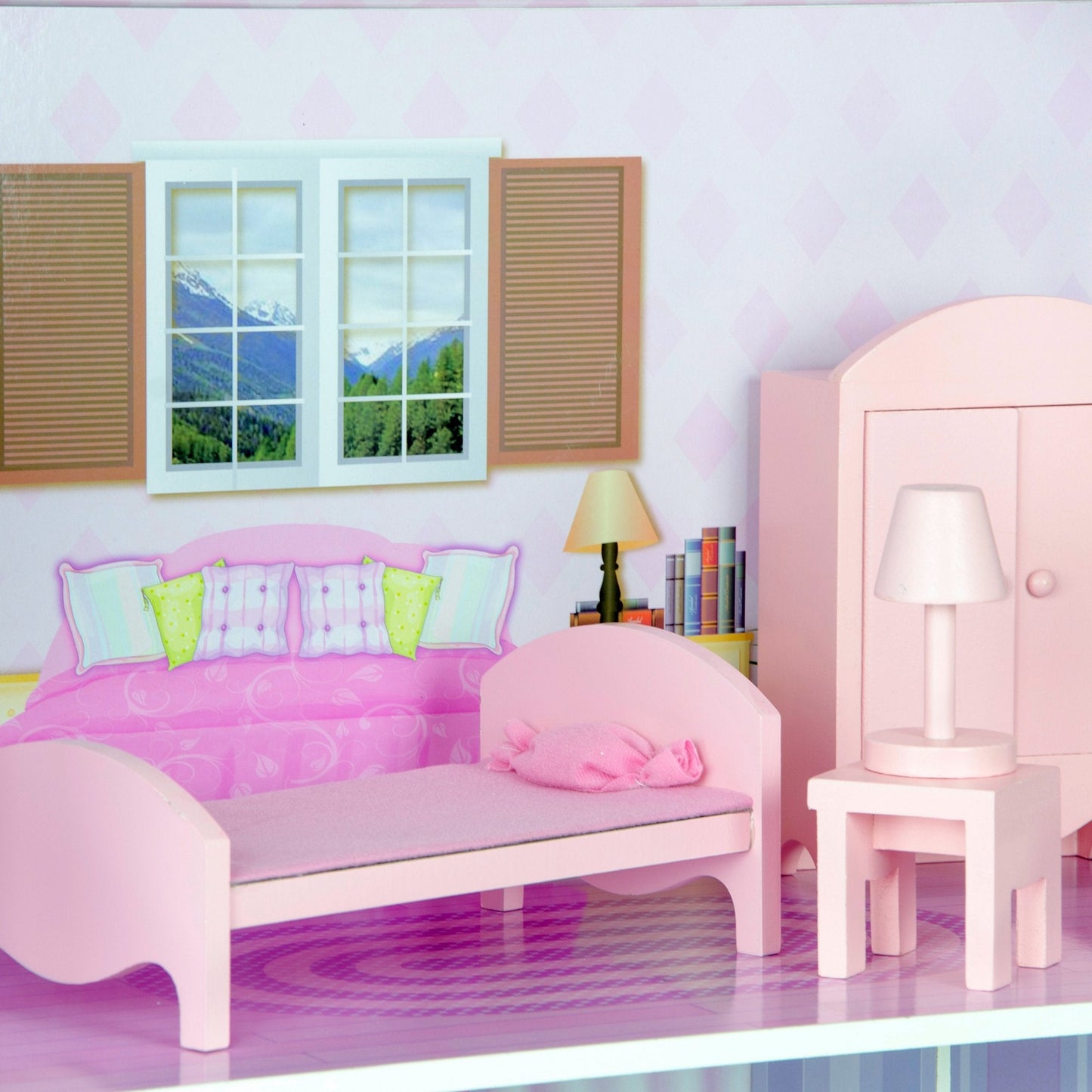 Teamson Kids Olivia's Little World Dreamland Tiffany Dollhouse with 12 Accessories, Pink/Purple