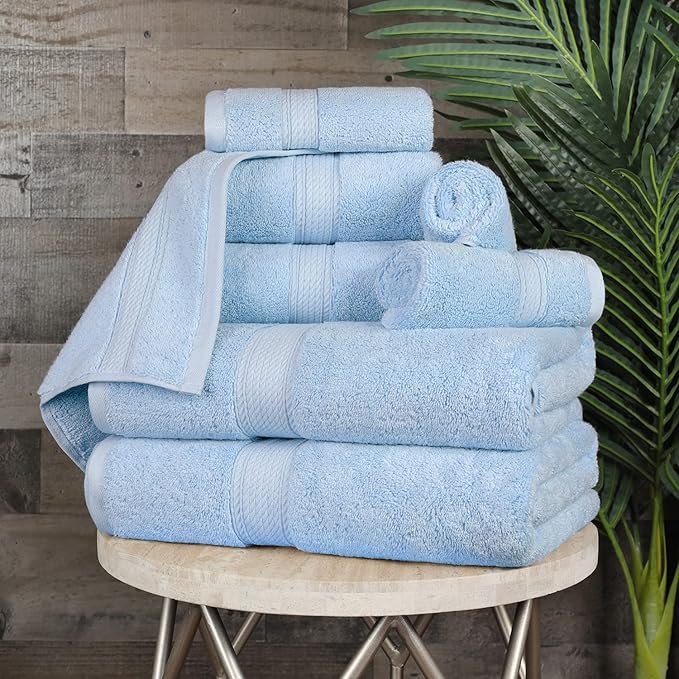 SUPERIOR Egyptian Cotton Pile 8 Piece Towel Set, Includes 2 Bath, 2 Hand
