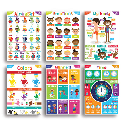 Sproutbrite 18 (12"x16") Complete Educational Poster Bundle for Toddlers - Colorful Charts for Preschool, Kindergarten & Homeschool Motivation - Inspired Learning Charts That Transform Walls Into Daily Teaching Tools
