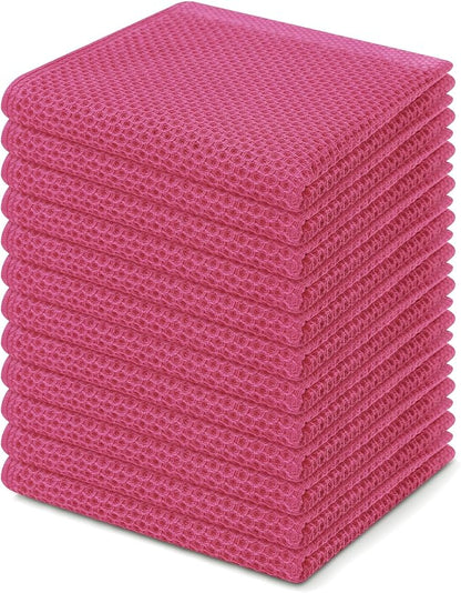 Kitinjoy 100% Cotton Kitchen Dish Cloths, 12 Pack Waffle Weave Ultra Soft