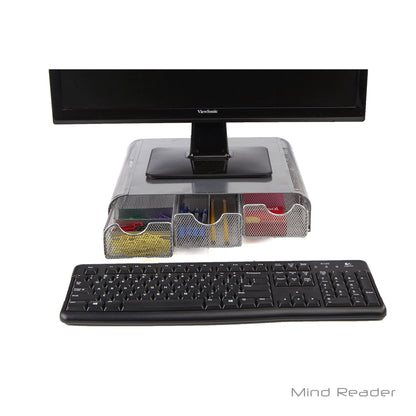 Mind Reader Perch Monitor Stand Desk Organizer, Silver Metal Mesh (Pack of 2)