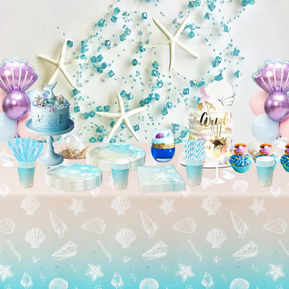 HIPVVILD Seashell Beach Party Decorations, Beach Seashell Birthday Party Supplies, Plate, Cup, Napkin, Tablecloth, Tableware, Sea Shell Party Supplies For Birthday Baby Shower Wedding Party | Serve 24