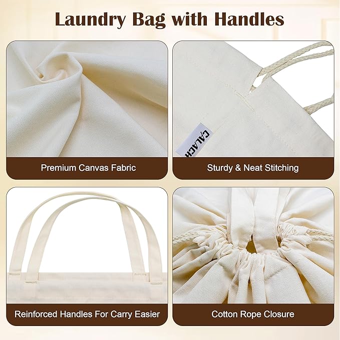 Canvas Laundry Bags with Handles & Square Base13.8"Lx13.8"Wx27.6"H, Large Heavy