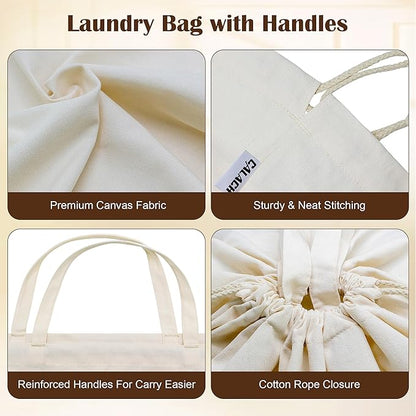 Canvas Laundry Bags with Handles & Square Base13.8"Lx13.8"Wx27.6"H, Large Heavy