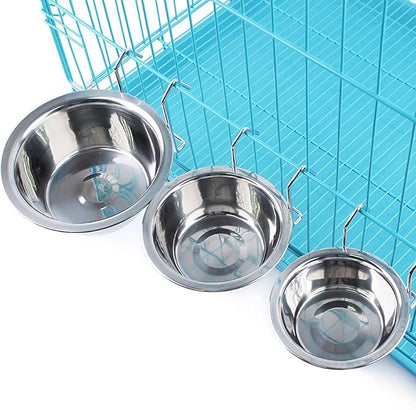 Hypeety Stainless Steel Food Water Cup with Bolt Hooks for Pet Bird Crates Cages Coop Dog Cat Parrot Bird Rabbit Pet (Small,11cm)
