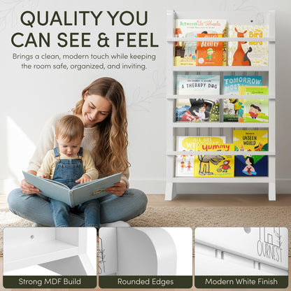 OurNest Kids/Baby Bookshelf Magnetic Sliding Whiteboard & Markers H-31–Three Tier Front-Facing Wooden Toddler for Reading, Creativity & Montessori–Nursery, Playroom & Classroom– Easy Assembly.