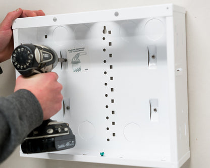 Legrand - OnQ 12 Inch Cable Management, In-Wall Media Box, Structured Wiring Enclosure, Home Networking Panel with 2.5 Inch Openings for Wires, Glossy White, EN1200