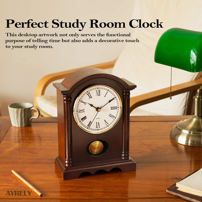 AYRELY® Classic Grandfather Mantel Clock for Living Room Déco, Elegant Wooden Finish, Gold-Tone Pendulum, Desk Clock for Living Room, Bedroom, Farmhouse Décor