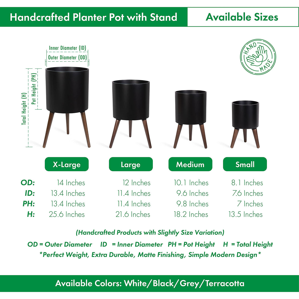 D'vine Dev 8 Inch Planter Pot with Stand, Mid-Century Tall Plant Pot with Legs for Indoor Plants, Small, Black, 88-O-A-2