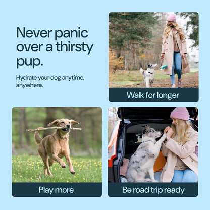 MalsiPree Portable Dog Water Bottle - 19 Oz, Blue - Leak-Proof Water Bowl Dispenser with Lock for Hiking, Travel & On-The-Go