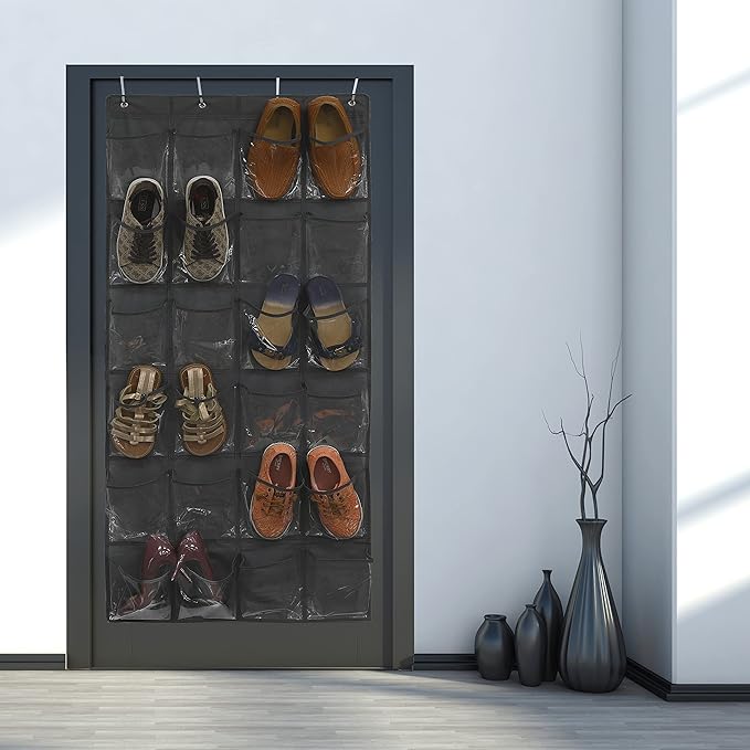 Simple Houseware 24 Pockets Large Clear Pockets Over The Door Hanging Shoe