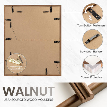 Venusmiles 11x14 Picture Frame, Natural Solid USA-Sourced Walnut Wood Photo Frames with HD Tempered Glass, Handcrafted Rounded Edge Wooden Frame Matted to 8x10, Gallery Wall Art Mount Display