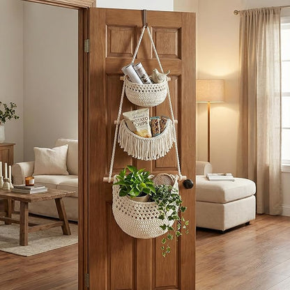 3 Tier Hanging Fruit Basket, Jute Wall Baskets, Hanging Produce Baskets