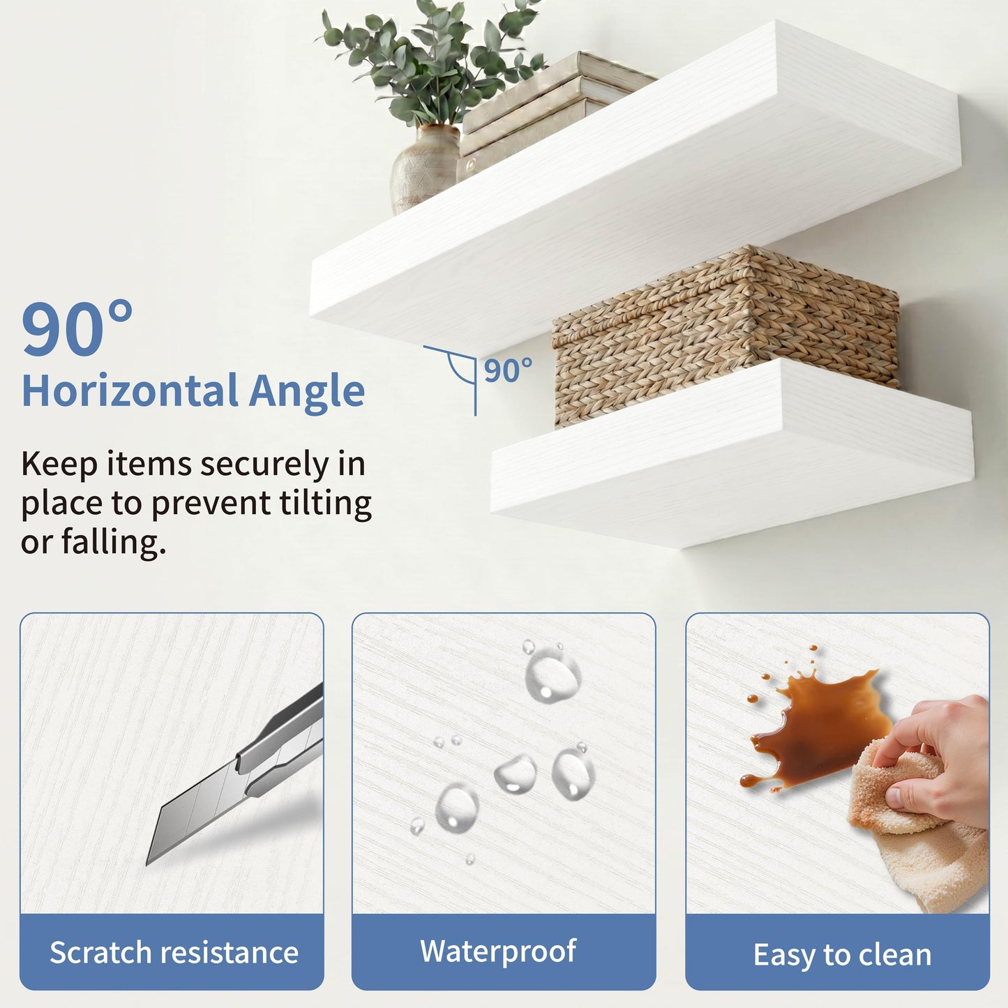 Mifurn Floating Shelves, White Wooden Set of 3 Wall Mounted Bathroom Shelves Over Toilet, Modern Small Hanging Shelves for Bedroom Living Room Kitchen Home Decor Storage, 12" x 7" x 1.5"