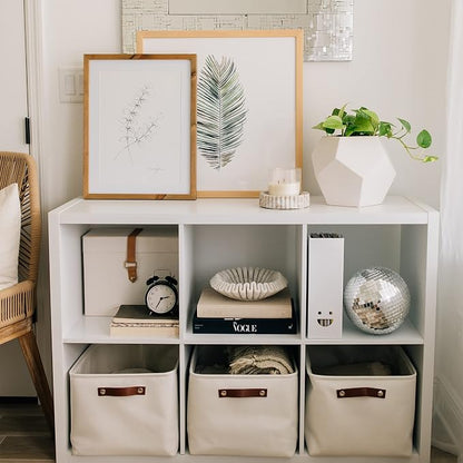OrganiHaus 16x12.5in Canvas Storage Baskets 3 Pack | EXTRA LARGE Fabric Bins for Shelves | Linen Closet Organizer | Full Off-White