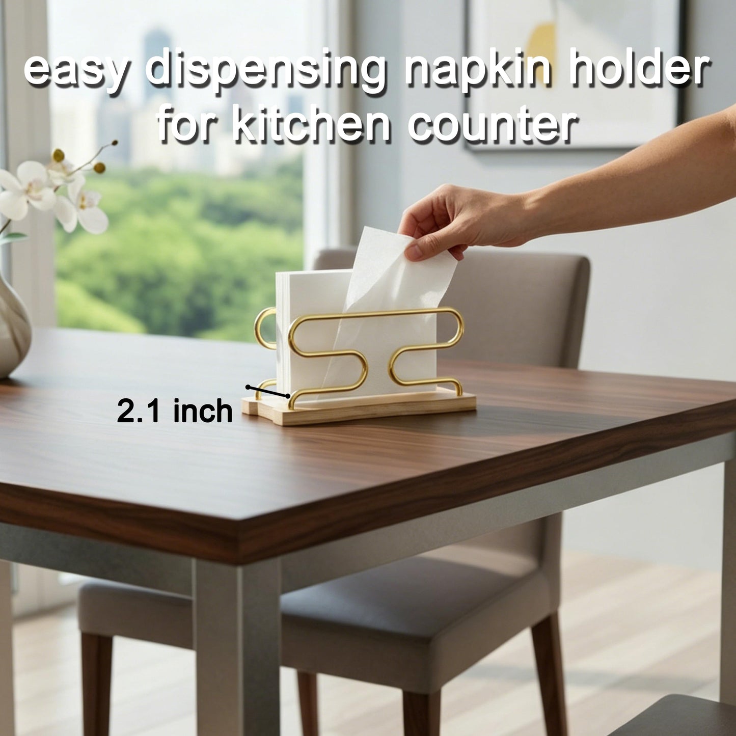 LUGUNU Bamboo Gold Napkin Holder Set, Non-Slip Base for Kitchen Counter