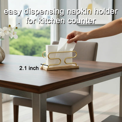 LUGUNU Bamboo Gold Napkin Holder Set, Non-Slip Base for Kitchen Counter