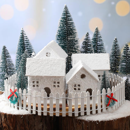 Soulchen 25 Pcs Christmas Village Set with LED Light Christmas Table Centerpiece Village Houses Display Accessory Farmhouse Winter Xmas Figurines Snow Scene Desktop Kit DIY for Holiday Landscape
