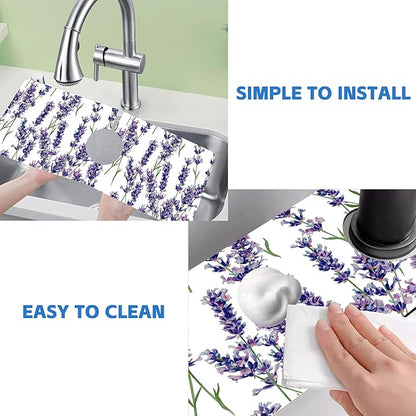 Watercolor Lavender Bunches Kitchen Sink Splash Guard Mat Absorbent Fast Drying