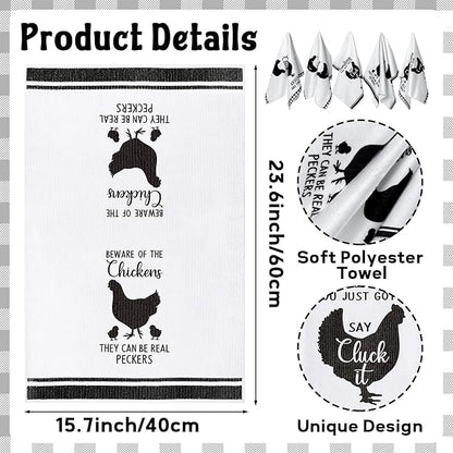 R HORSE 5Pcs Funny Chicken Kitchen Dish Towel Set Absorbent Quick Dry Cloth