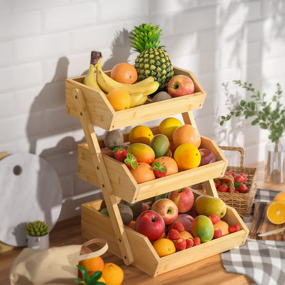 G.a HOMEFAVOR Bamboo Fruit Basket, Fruit Organizer for Kitchen Counter, Vegetable Storage Stand, 15 mm Thickness (Self-assembly)