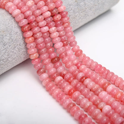 AUREHEN 2 Strands (150PCs) Pink Jade Rondelle Beads, 5 * 8mm Gemstone Loose Spacer Abacus Disk Beads for DIY Bracelet Necklace Earrings Jewelry Making, Craft Supplies Beading Kit