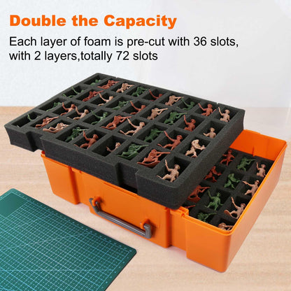 Evemodel Dual-Layer Miniature Figurine Figure Suitcase Storage Organizer 72 Slots Carrying Case