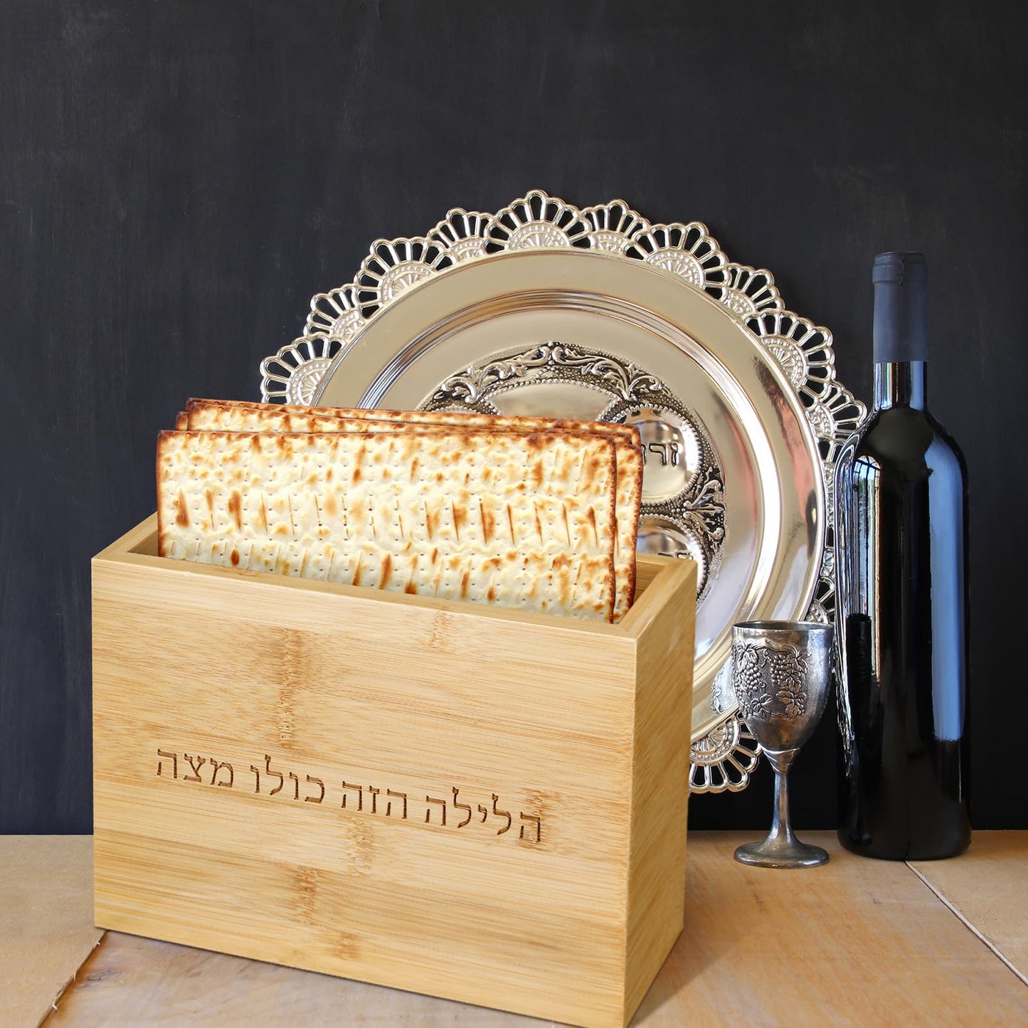 Cinnvoice 3 Pcs Matzah Holder for Passover Seder Matzah Box Decor with Hebrew Letters Wooden Matzo Tray Plates for Jewish Passover Gifts Pesach Seder Table Decorations