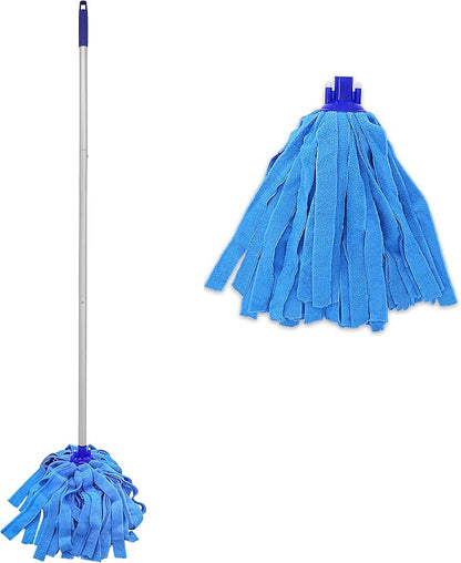 Mop, One Pole with Two Blue Microfiber Cloth Heads