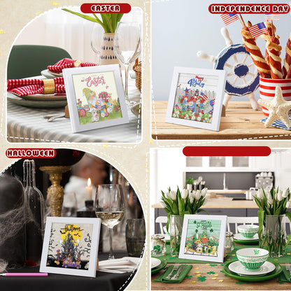 Trandraft 13 Pcs Interchangeable Seasonal Diamond Art Kits for Adults 250th Anniversary Favor 5d Small Diamond Art Kits Framed Gem Painting for Summer Holiday Table Decor DIY Craft 4th of July Gift